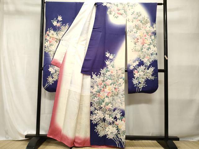 【高級訪問着】 枝花文　暈し染め　銀彩　ロング丈　 正絹　逸品✨No.064❤️ 平和屋着物□豪華振袖 枝花文 暈し染め 銀彩 正絹 逸品 CABI8224ev