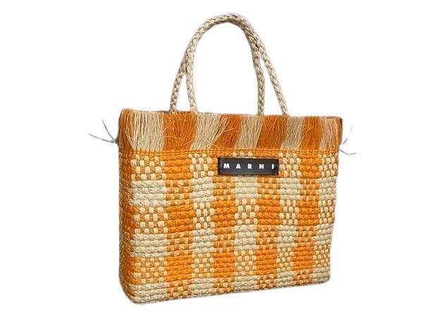 MARNI マルニ バッグ マーケット ラフィア トートバッグ オレンジ ナチュラル系 ラフィア レディース かごバッグ 超美品