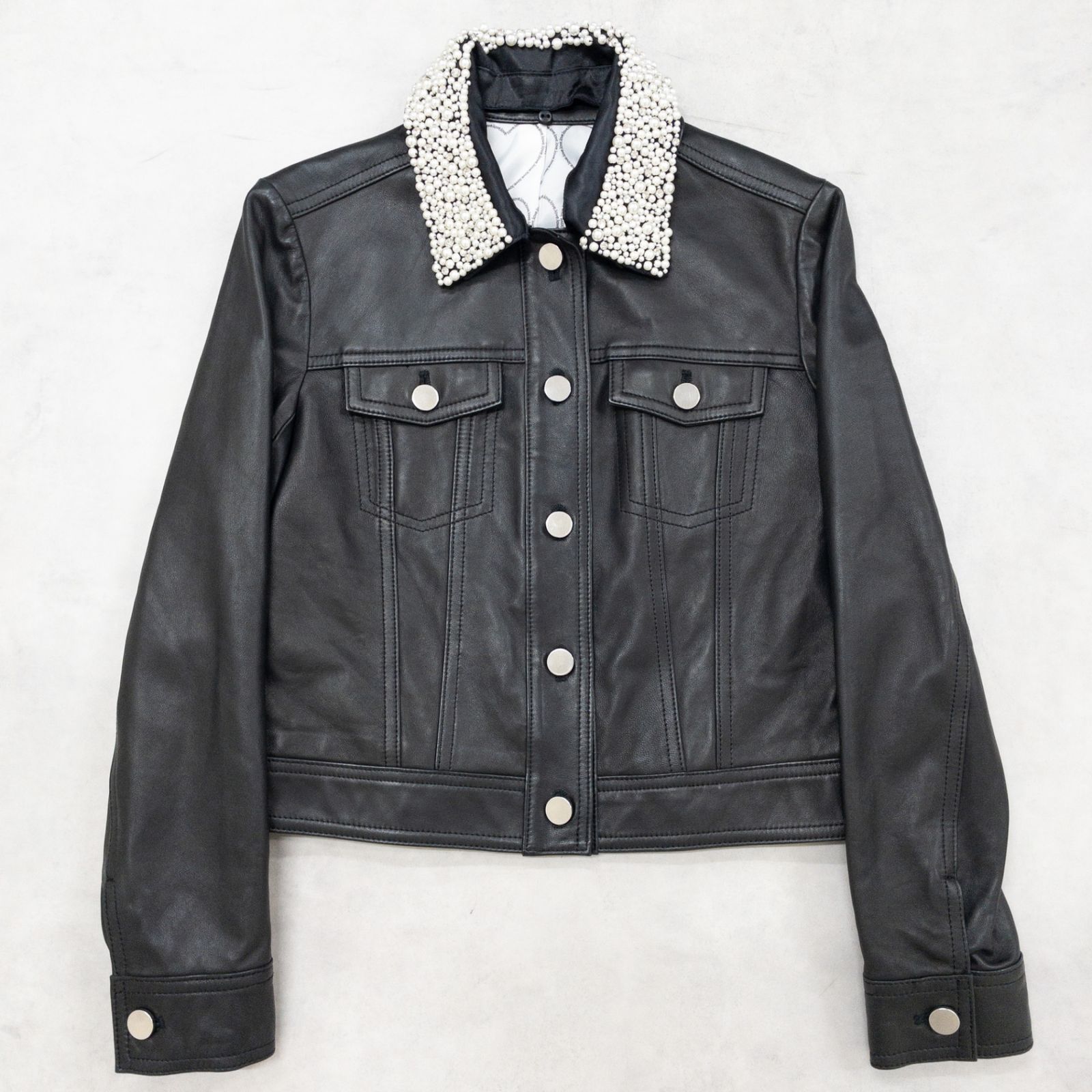 Diagram ダイアグラム ラムレザー×ラムファー ジャケット 36 ブラック Diagram ダイアグラム レザージャケット パール ビジュー 2WAY