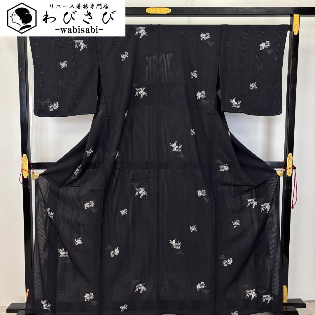 夏着物 小紋 変わり絽 花模様に兎 黒色 しつけ糸 ふくよかサイズ K-6099 24,272円