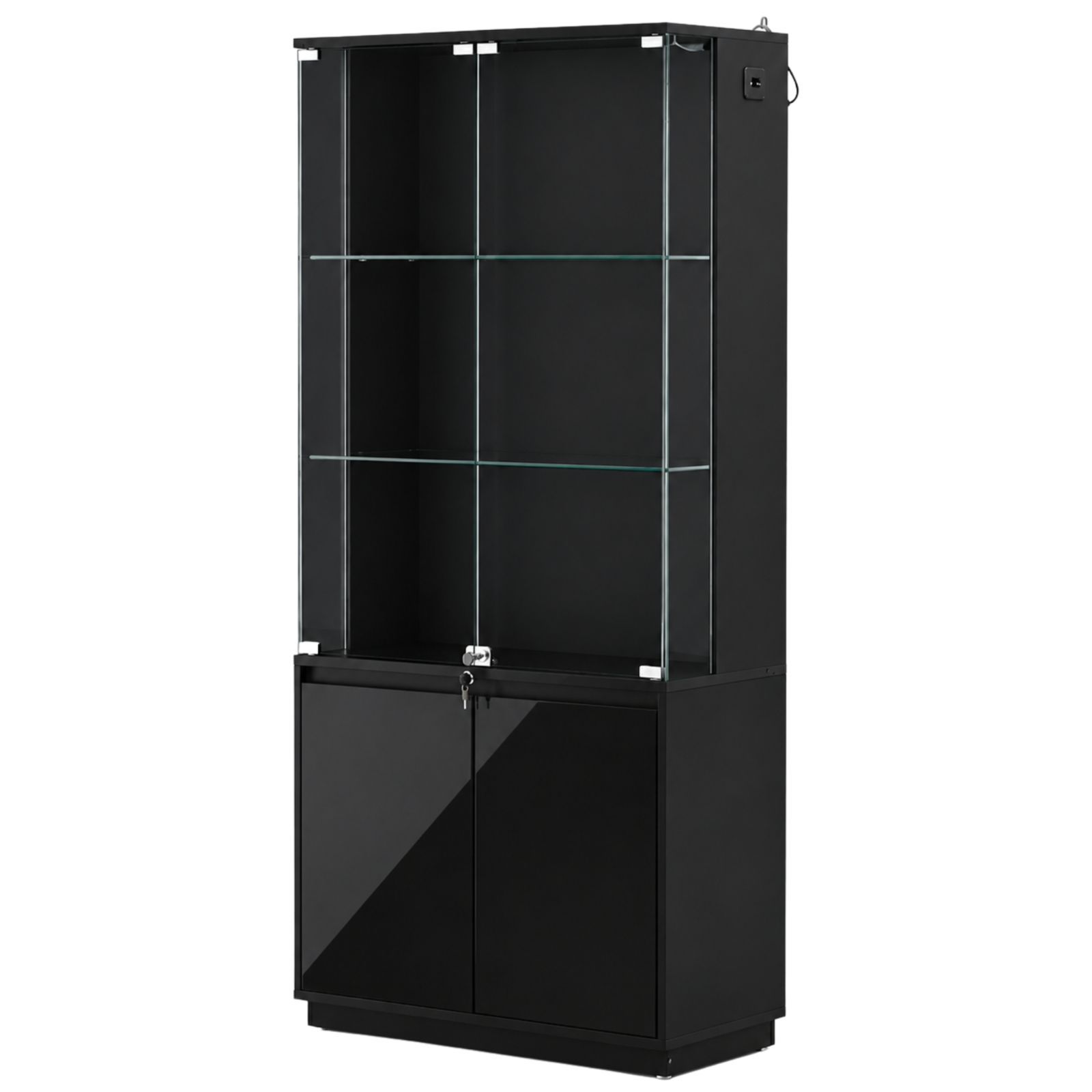 人気NO.1】ディスプレイキャビネット ガラス収納棚 W80xD38xH168cm LED