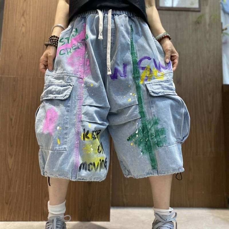 七分丈 デニムパンツ ジーンズ カプリパンツ ハーフパンツ ストリート カーゴパンツ ワークパンツ レディース カジュアル ゆったり 大きいサイズ 体型カバー 夏 涼しい