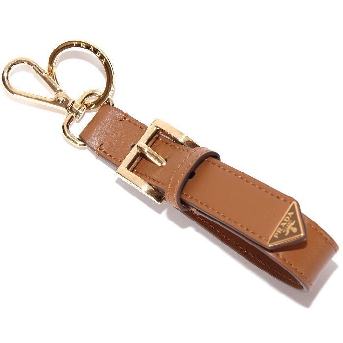 PRADA プラダ レザー キーチェーン 1PP186 ASK F03CW キャラメル/CARAMEL エナメルメタルトライアングルロゴ キーリング キーホルダー バッグチャーム メンズ レディース ユニセックス【新品・本物】売れ筋