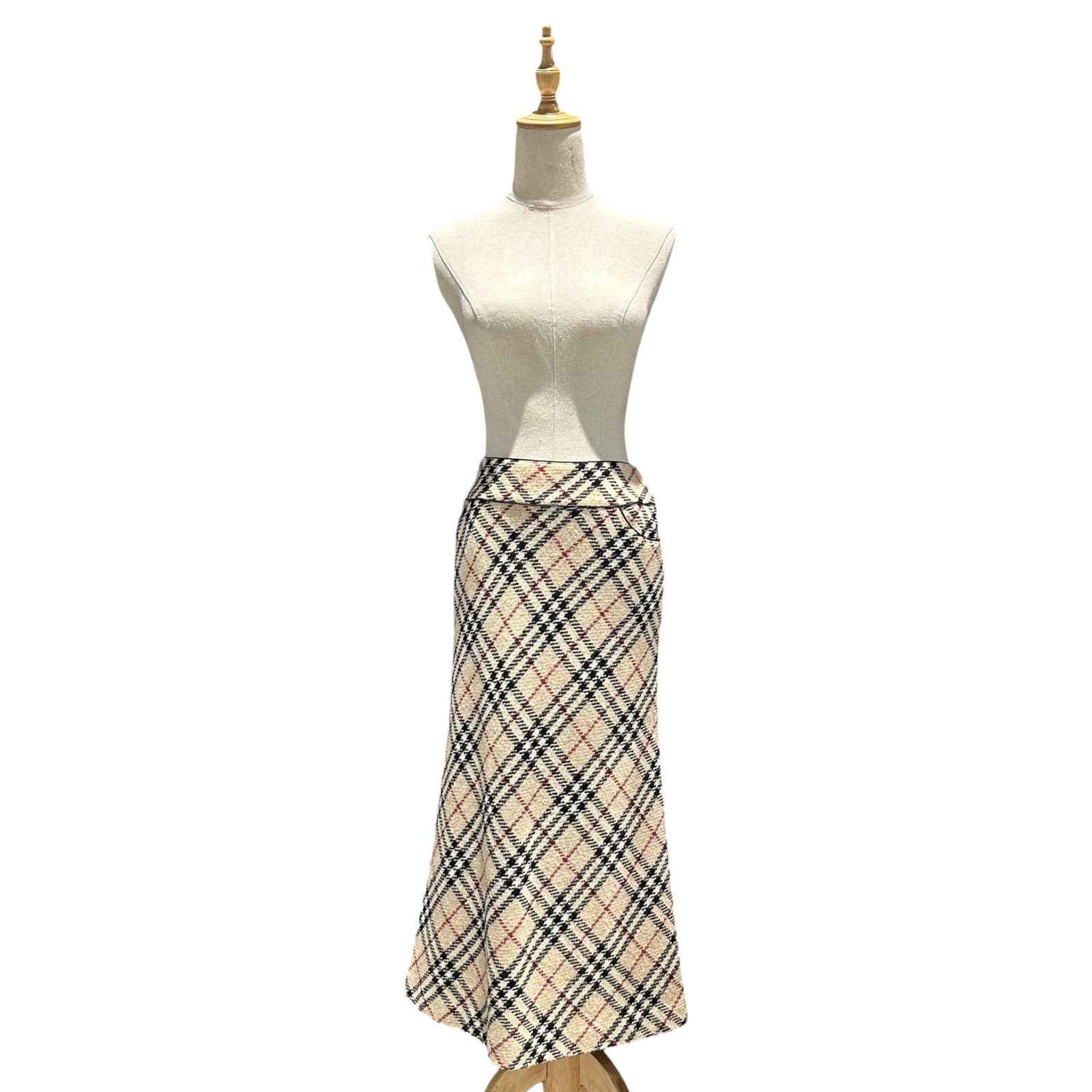 BURBERRY LONDON(バーバリーロンドン) Old Nova Check Wool Long Skirt オールド ノヴァ チェック ウール ロング スカート FX036-090 38(M) ベージュ×ブラック×レッド