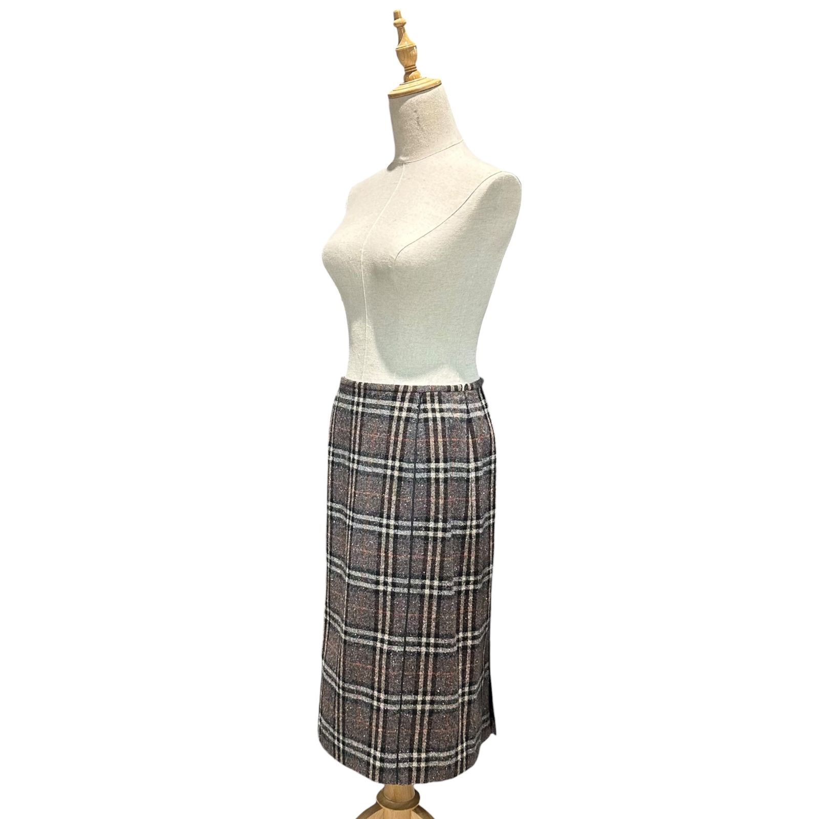 BURBERRY LONDON(バーバリーロンドン) Old Check Wool Nép Skirt オールド チェック ウール ネップ スカート FXA18-095 38(M程度) グレー×ブラック×レッド