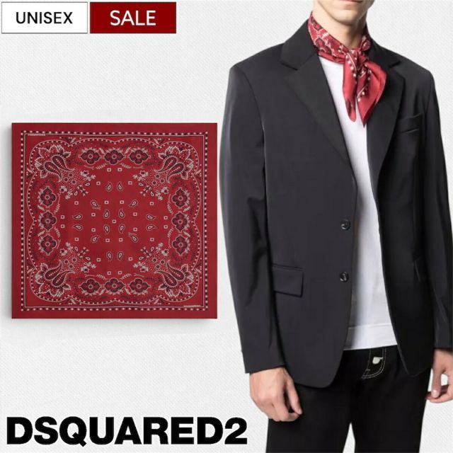 【定価42,900円(税込)】DSQUARED2 ディースクエアード 滑らかな肌触りが心地良い仕上がり！ペイズリー柄 シルクスカーフ ストール S82FU0017SJ09S04307 レッド イタリア製 ユニセックス メンズ レディース