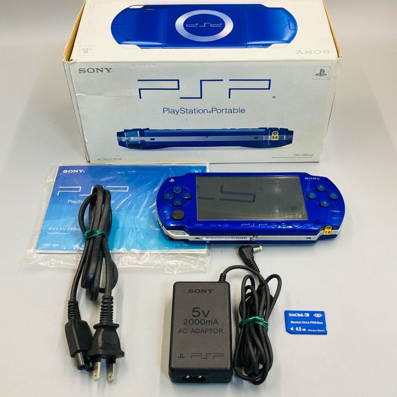 [Operation Confirmed] [Initialized] [Box/Manual Included] [Brand New Battery Included] PSP Main Unit [Metallic Blue] PSP-1000 with Memory Card/AC Adapter LF10