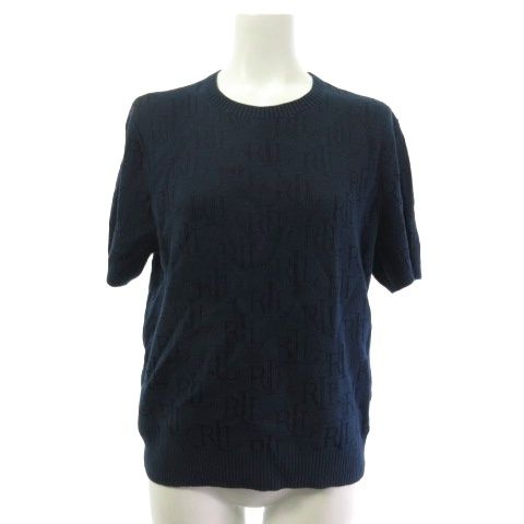 ローレンラルフローレン LAUREN RALPH LAUREN タグ付き ニット セーター プルオーバー RL ロゴ総柄 ネイビー 紺 M