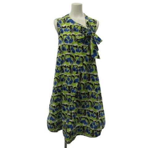 マルニ MARNI ノースリーブ ワンピース ロング リボン 総柄 グリーン