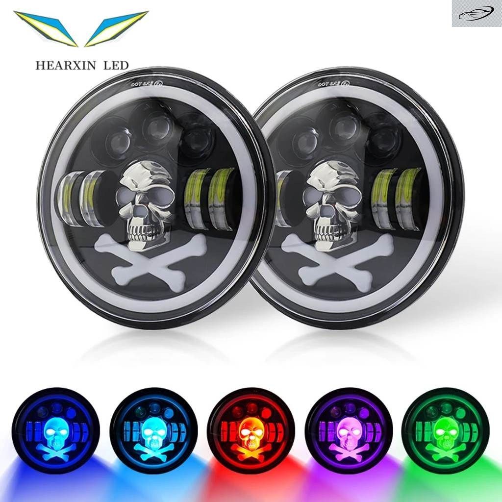 7インチ スカル RGB LED ヘッドライト ハロー エンジェルアイ DRL
