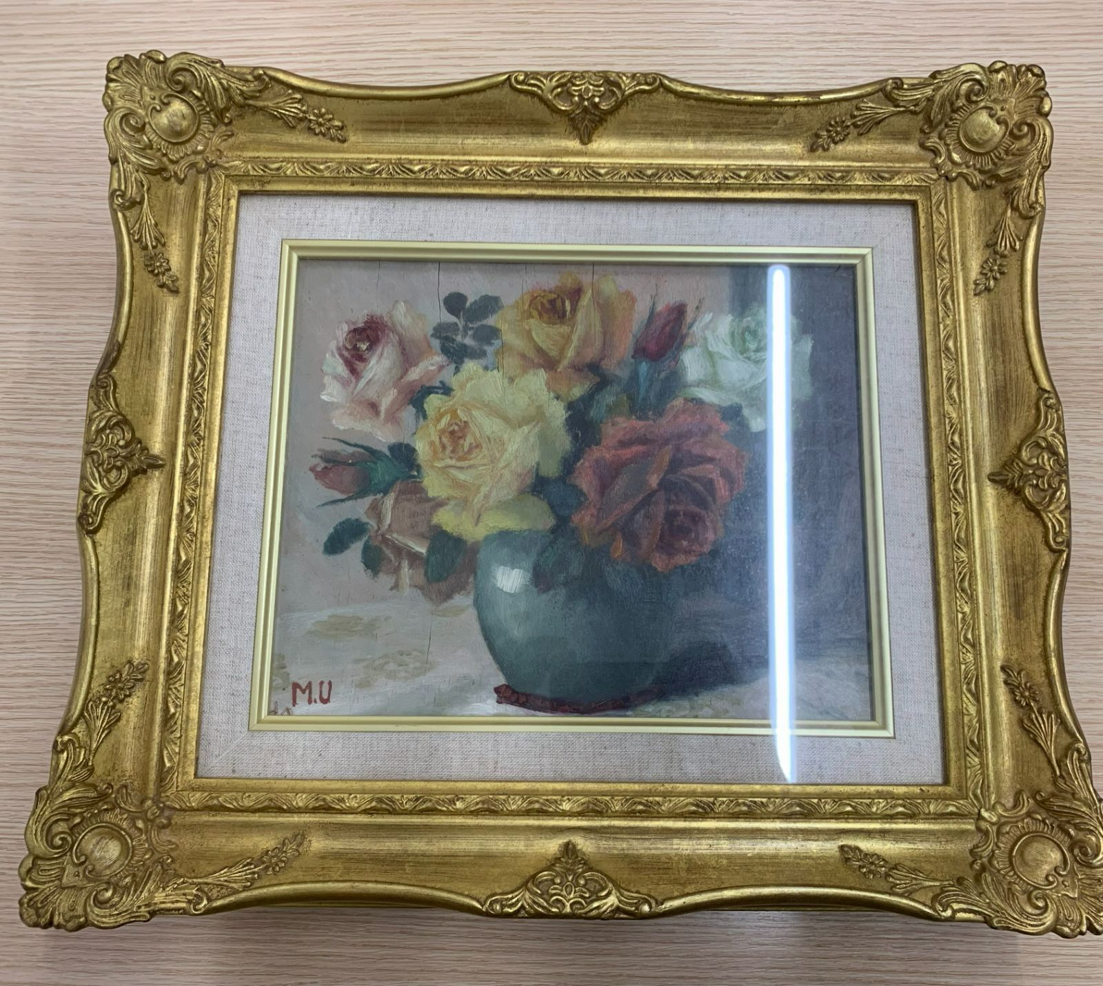 バラの油絵 絵画 西洋画 額縁 - メルカリ