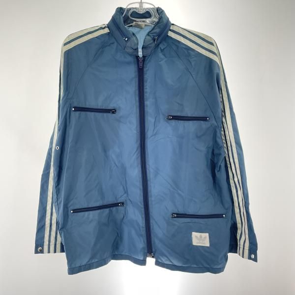 【中古】80s adidas ナイロントラックジャケット サイズM ネイビー 4ポケット KOREA製 汚れあり[91]