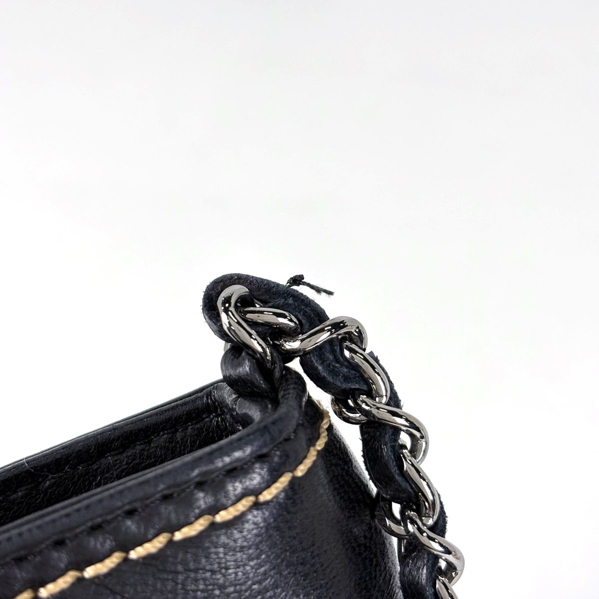 シャネル CHANEL ロゴ チェーン ハンドバッグ ポーチ レザー ブラック