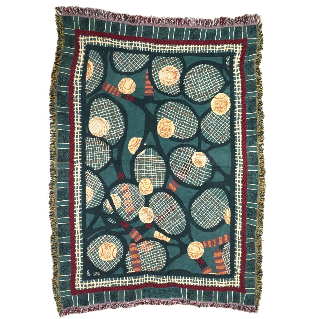 vintageラグ ブランケット マルチカバー タペストリー USA製 テニス スポーツ ラケット Rug Blanket Tennis 3416