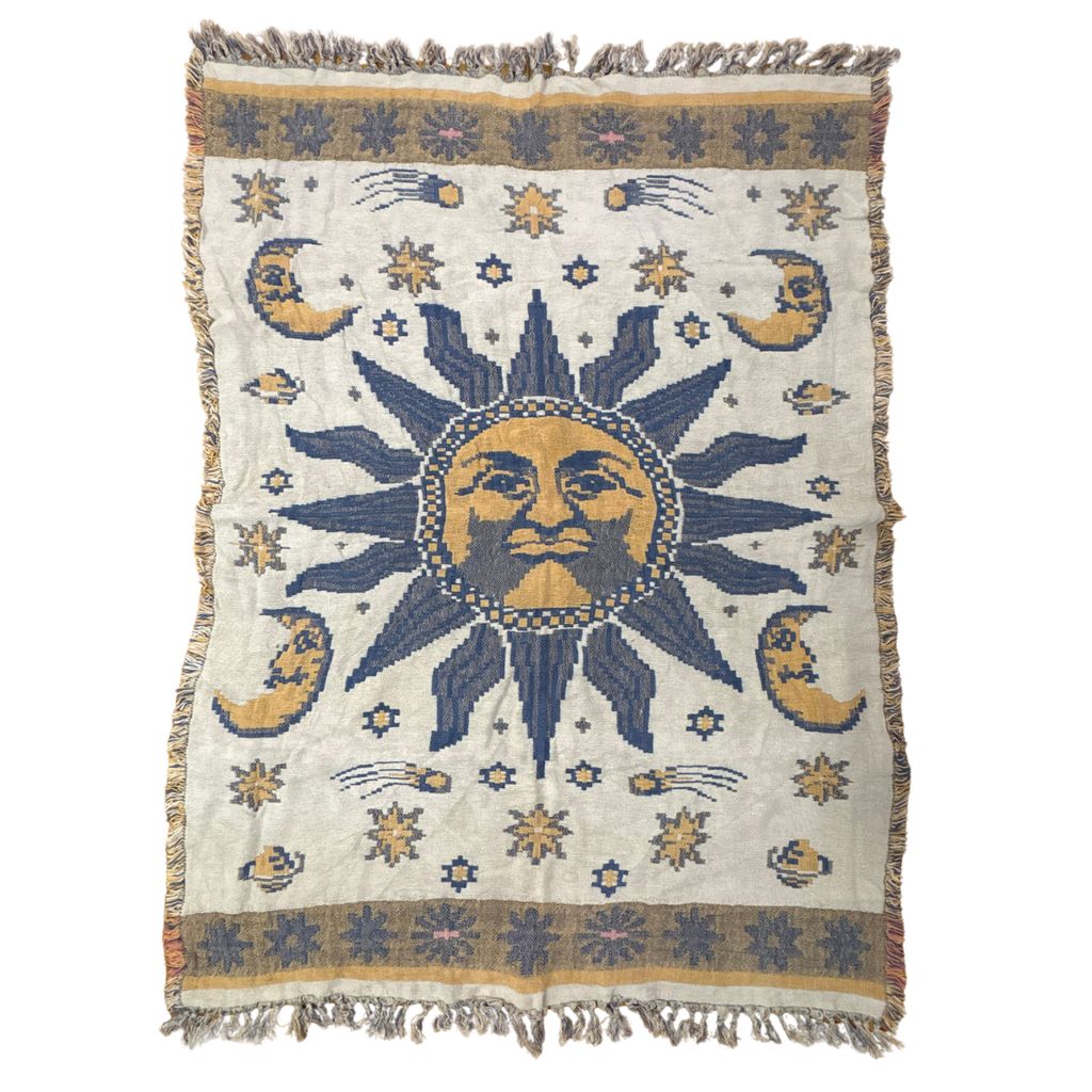 vintageラグ ブランケット マルチカバー タペストリー 太陽 月 天体 ボヘミアン 宇宙 Rug Blanket Sun Moon 3430