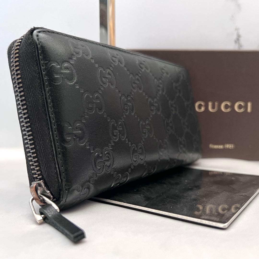 ◇極美品◇グッチ シマレザー ラウンドジップ長財布 ブラック 307987
