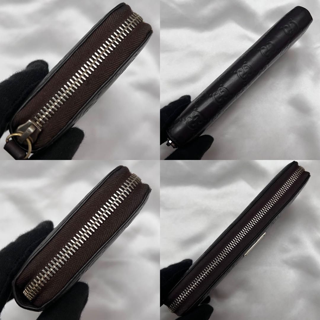 ◇美品◇グッチ シマレザー ロゴプレート 長財布 ダークブラウン