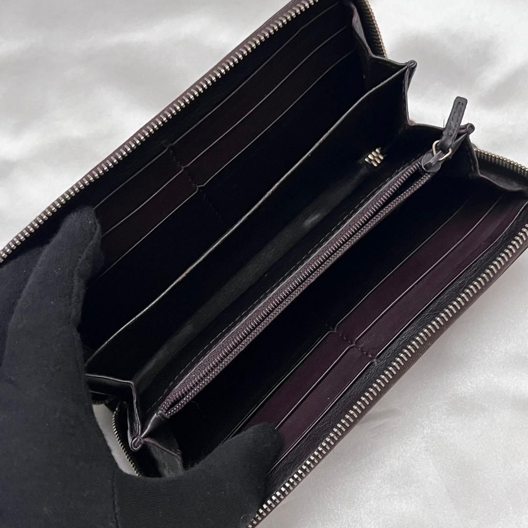 ◇美品◇グッチ シマレザー ロゴプレート 長財布 ダークブラウン