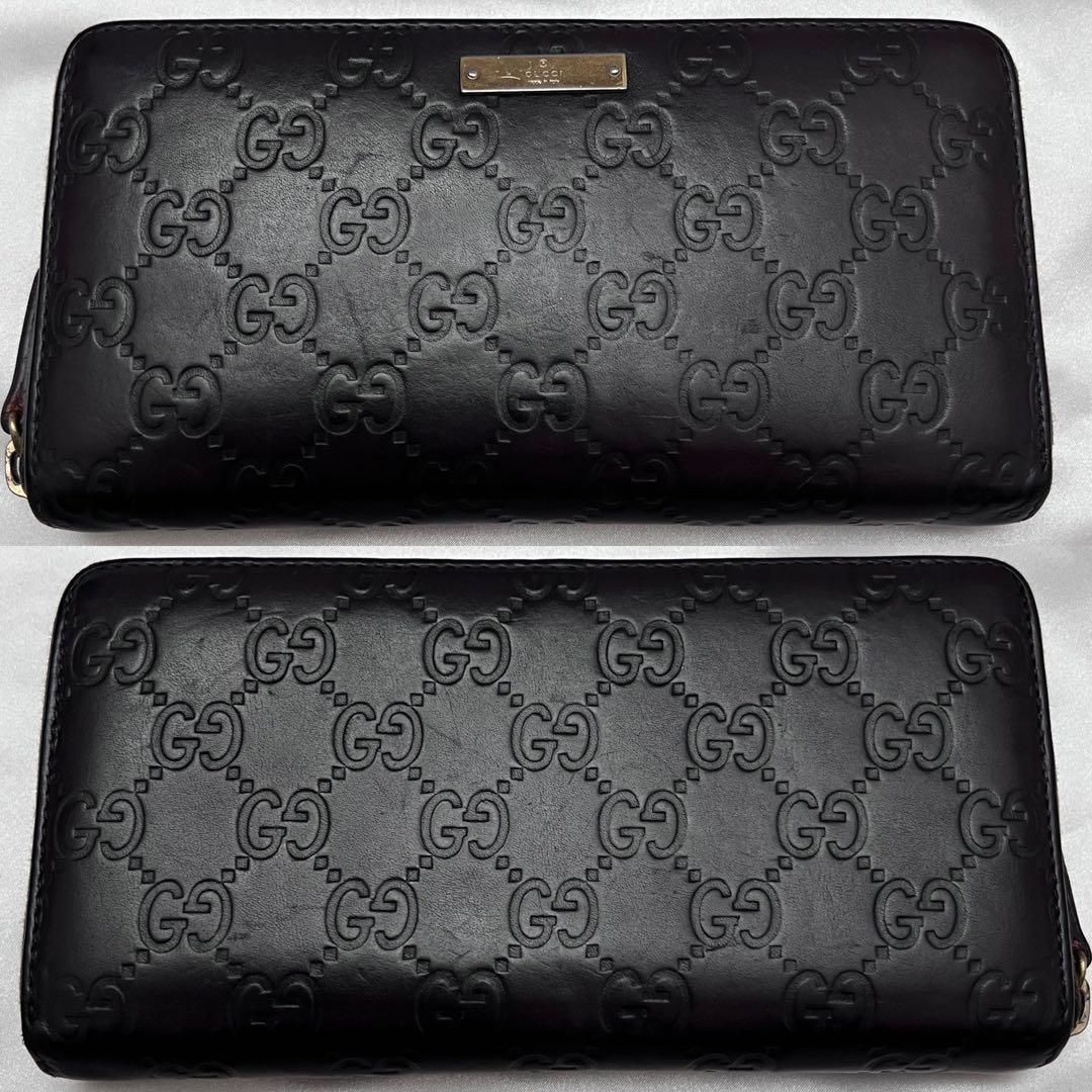 ◇美品◇グッチ シマレザー ロゴプレート 長財布 ダークブラウン