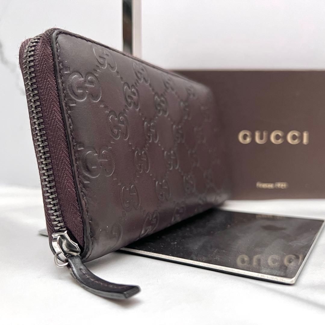GUCCI グッチ シマ ラウンドファスナー 長財布 ダークブラウン ◇美品◇グッチ シマレザー ラウンドジップ長財布 ダークブラウン