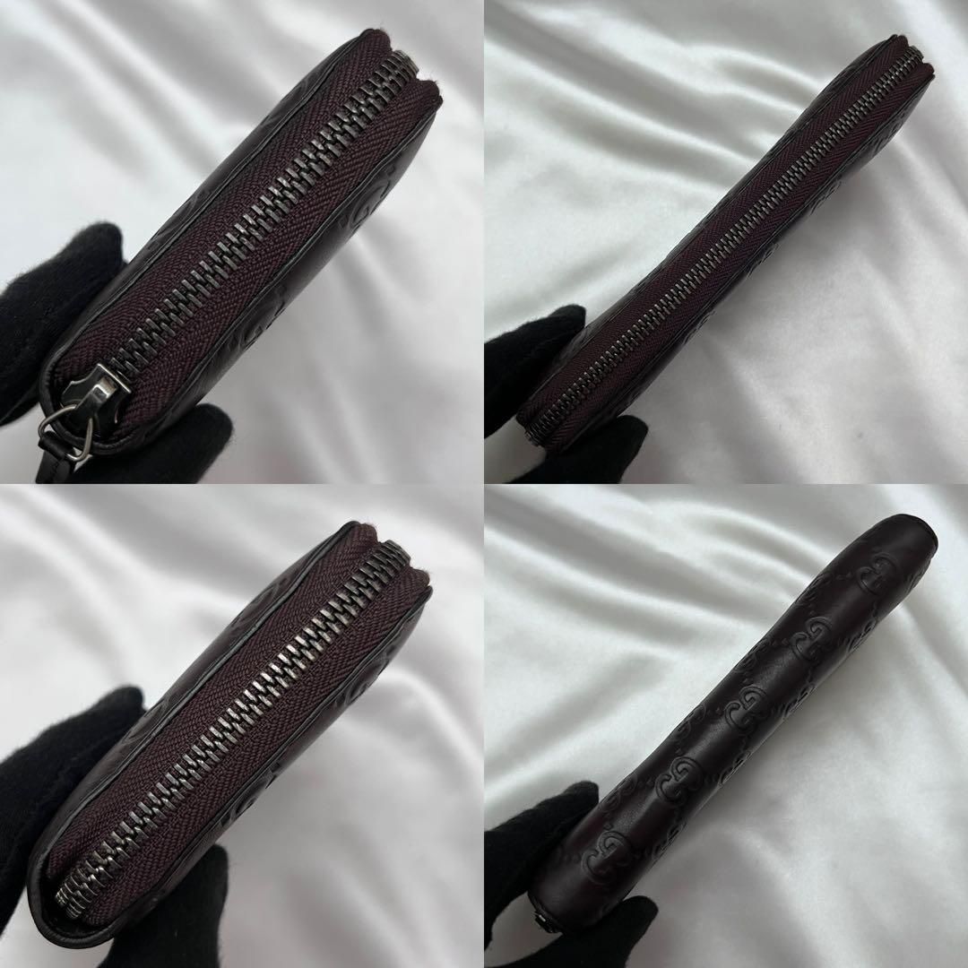 ◇美品◇グッチ シマレザー ラウンドジップ長財布 ダークブラウン