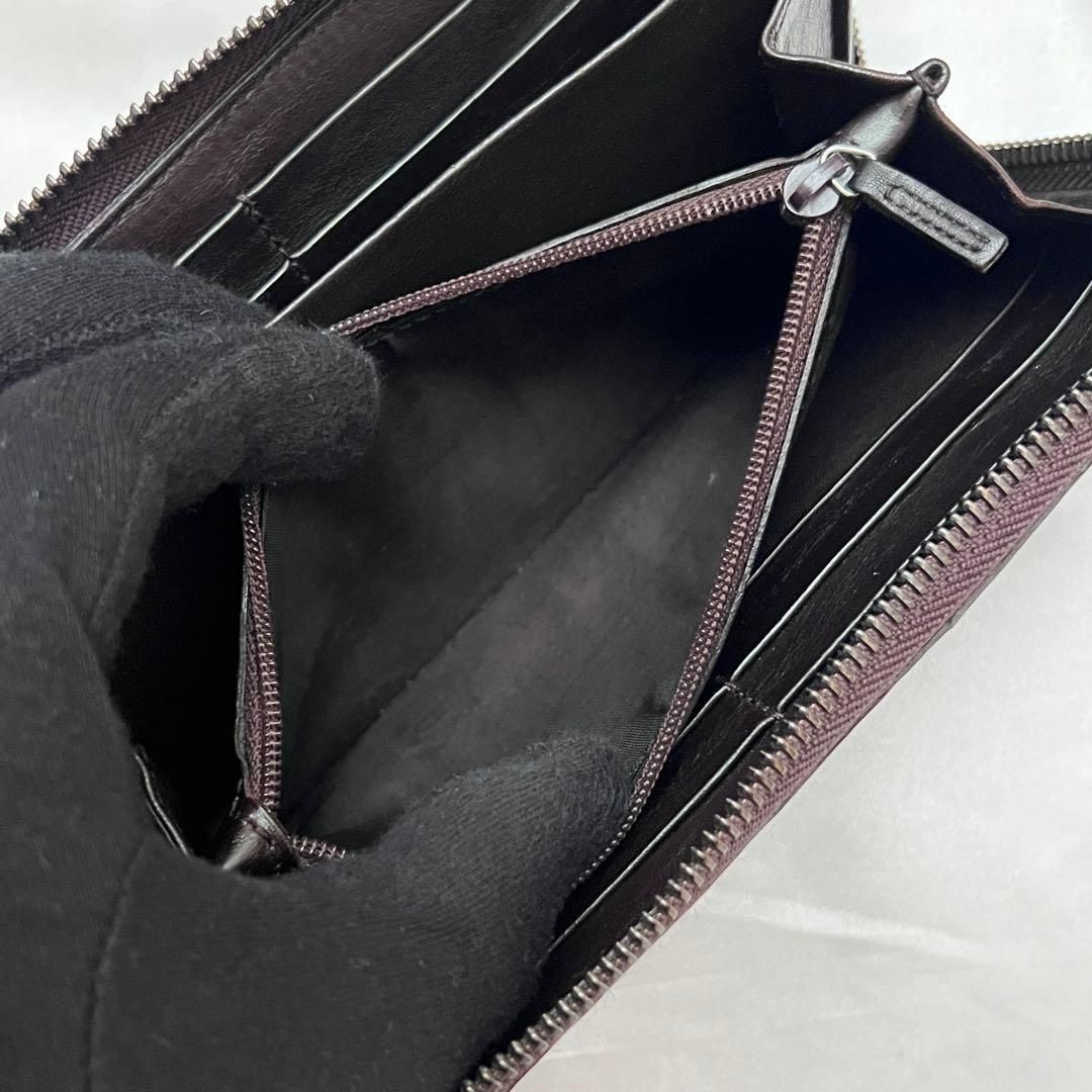 ◇美品◇グッチ シマレザー ラウンドジップ長財布 ダークブラウン