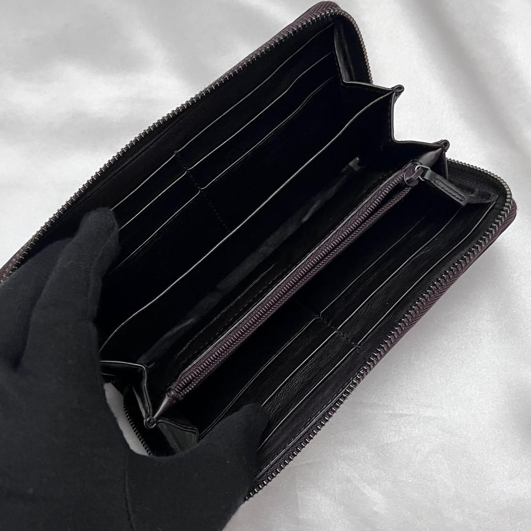 ◇美品◇グッチ シマレザー ラウンドジップ長財布 ダークブラウン