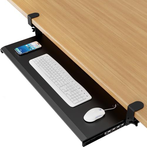 AX WABER キーボードトレイ スライド式 クリップ式 人間工学設計 キーボード収納 マウス収納対応 組み立て簡単 取り外し可能 デスク拡張 幅820*280mm オフィス/家庭/学校向け ブラック 黒★m
