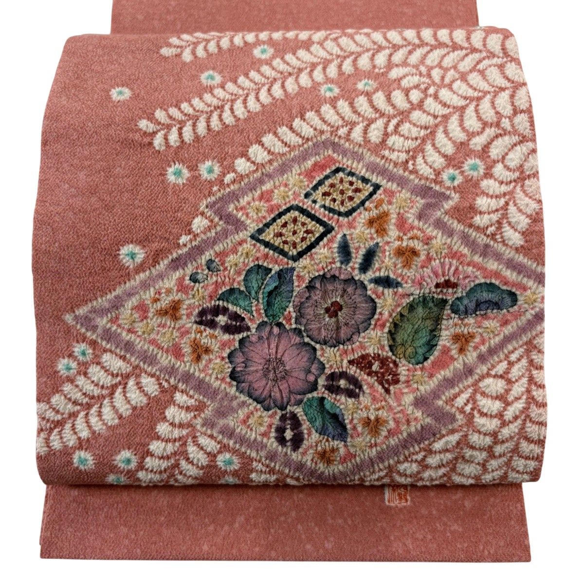 【美品】 開き名古屋帯 逸品 落款 水野保 辻が花 松皮菱 ぼかし 縮緬 ピンク 正絹 【中古】 17,856円
