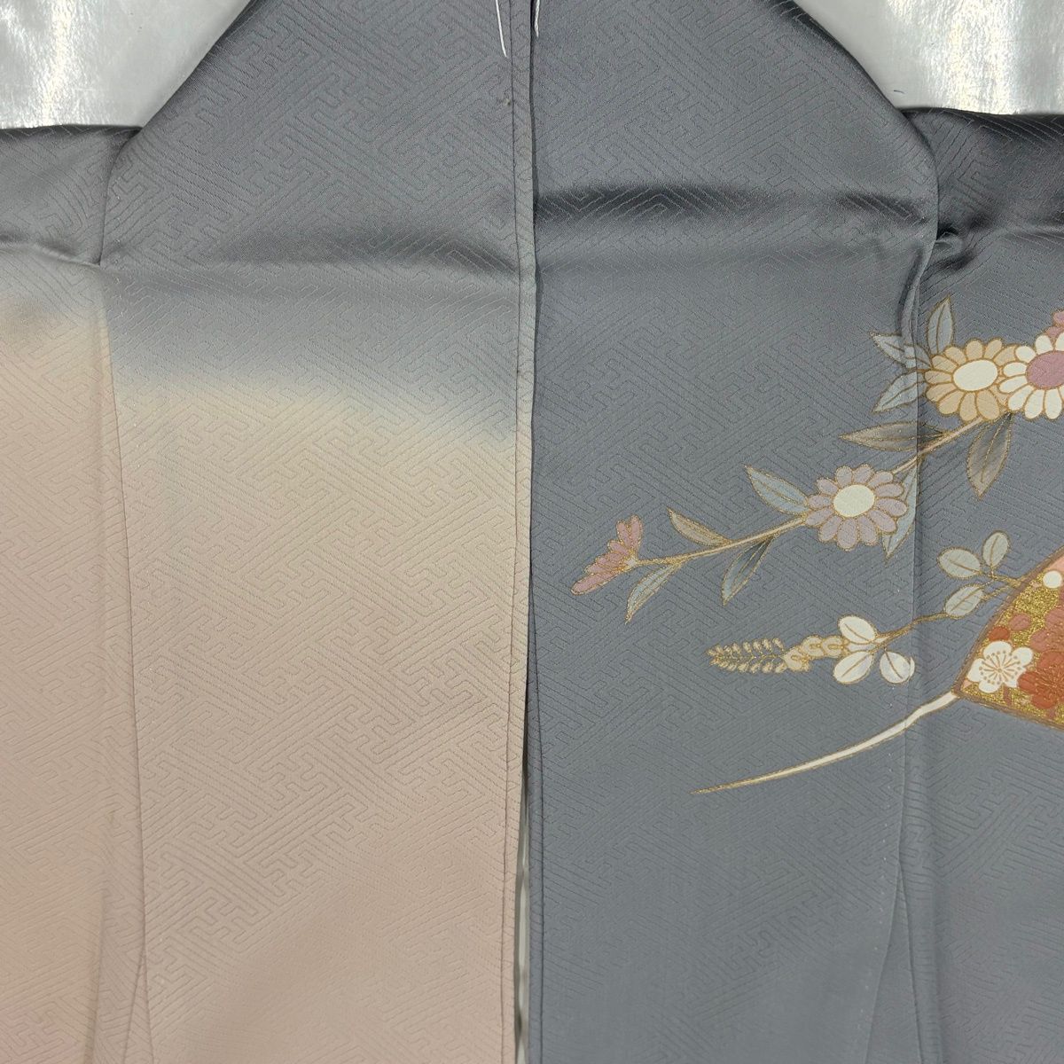 美品】 訪問着 身丈154cm 裄丈66cm M 袷 扇 草花 金糸 ぼかし ピンク