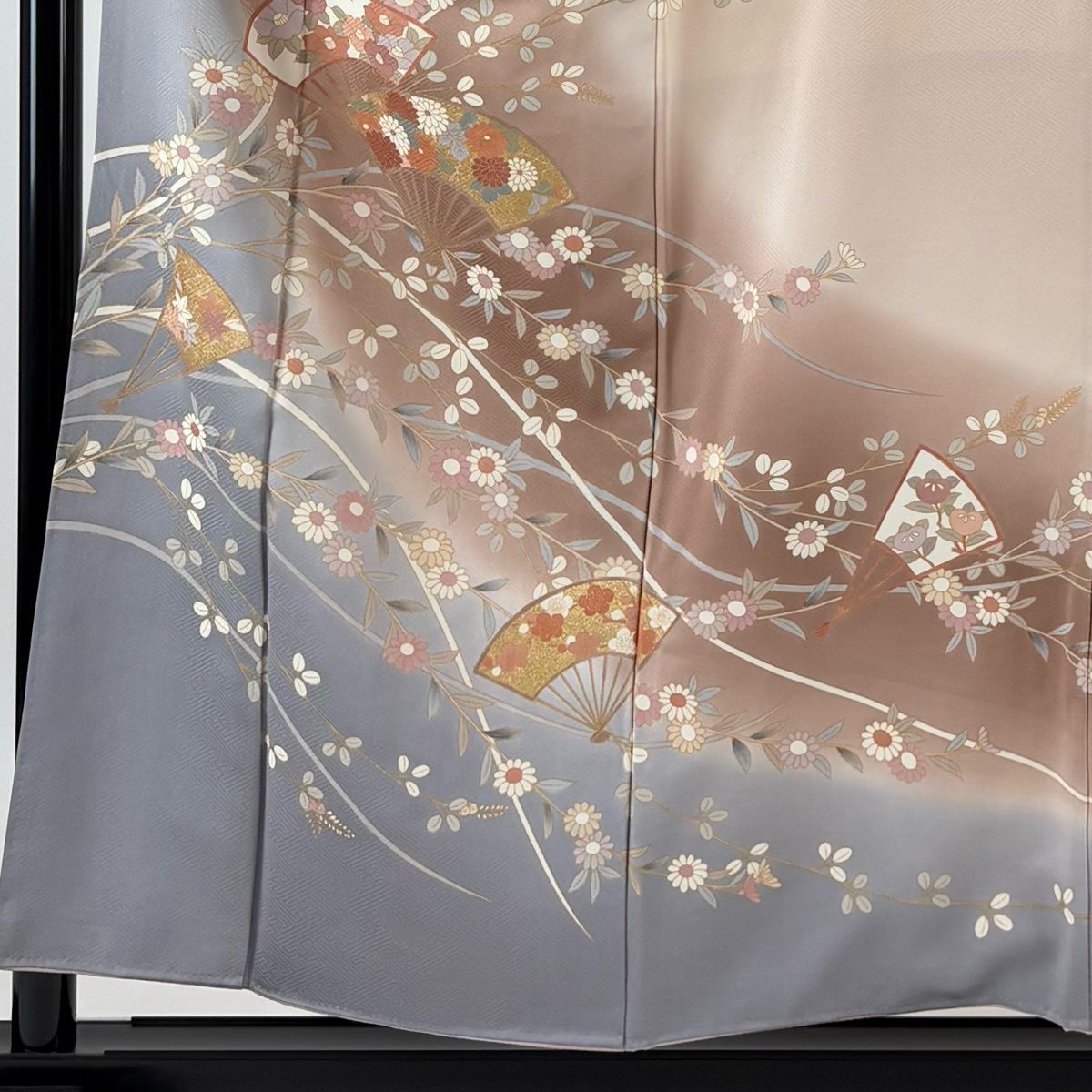 美品】 訪問着 身丈154cm 裄丈66cm M 袷 扇 草花 金糸 ぼかし ピンク