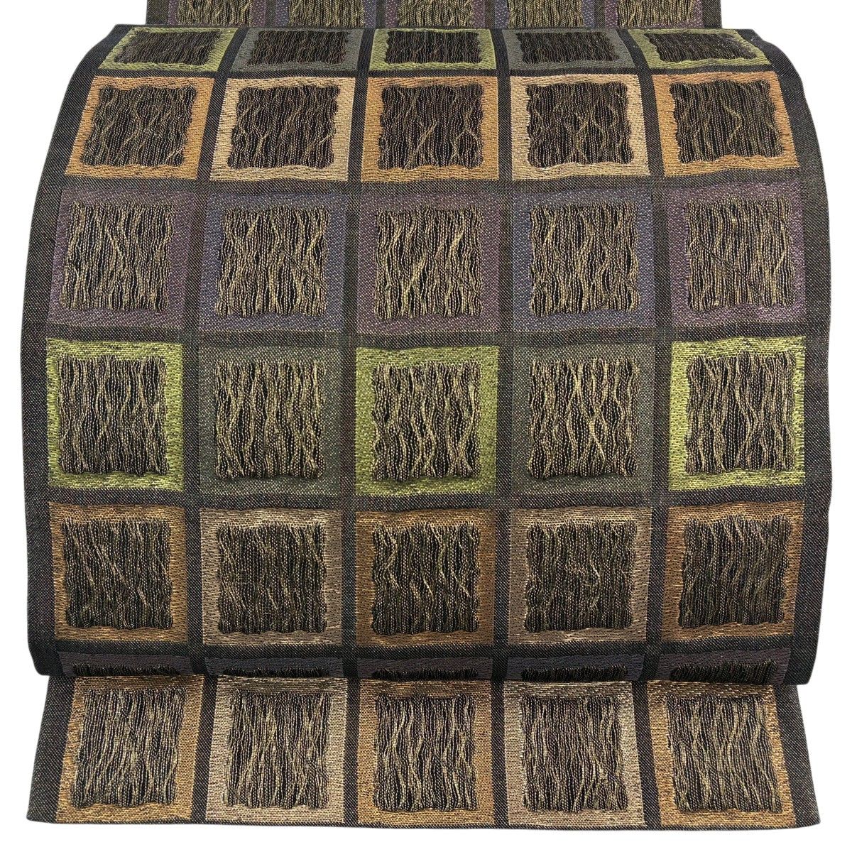 【美品】 袋帯 名品 幾何学模様 金糸 深緑 六通 正絹 【中古】 11,218円