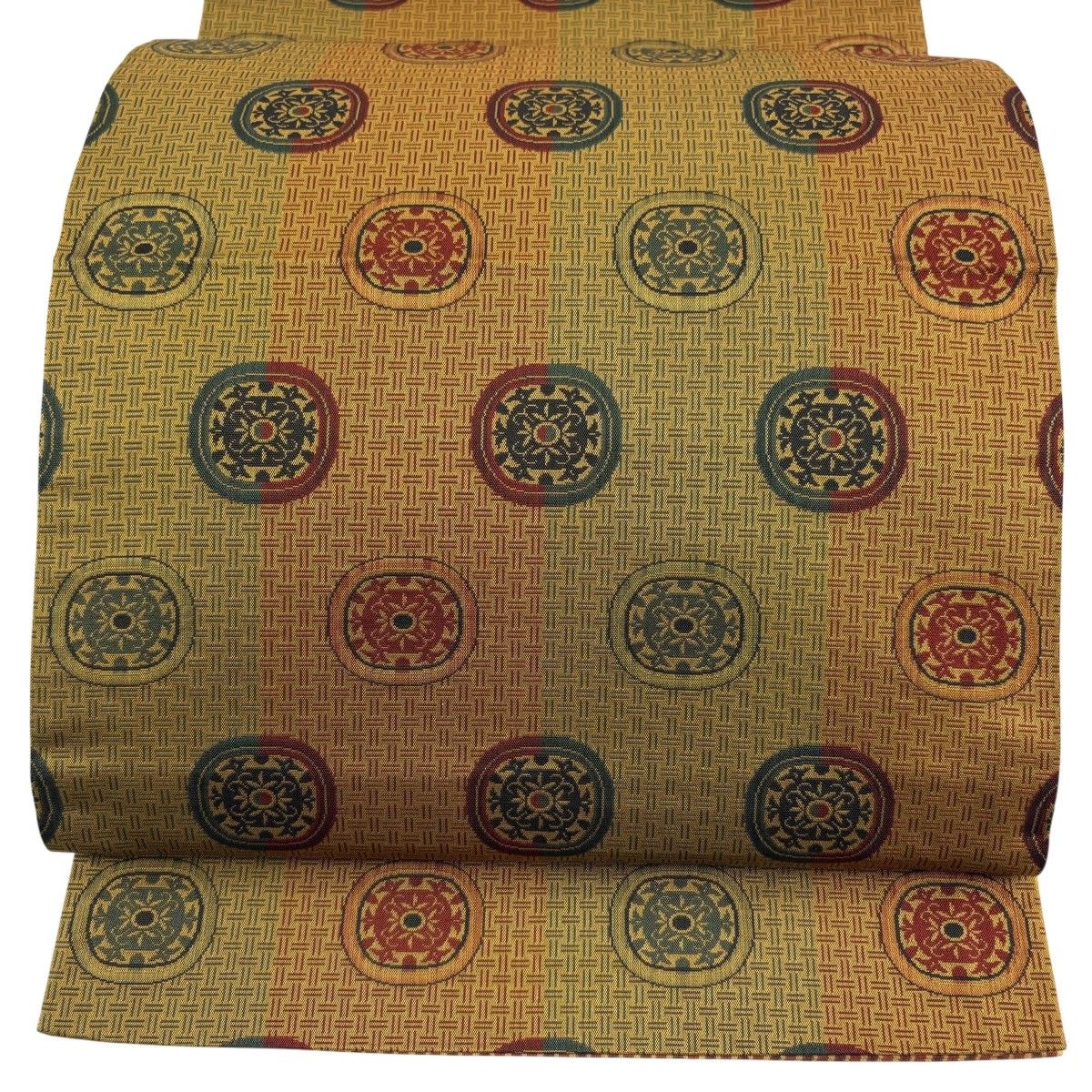 【美品】 袋帯 名品 華文 幾何学模様 茶色 全通 正絹 【中古】