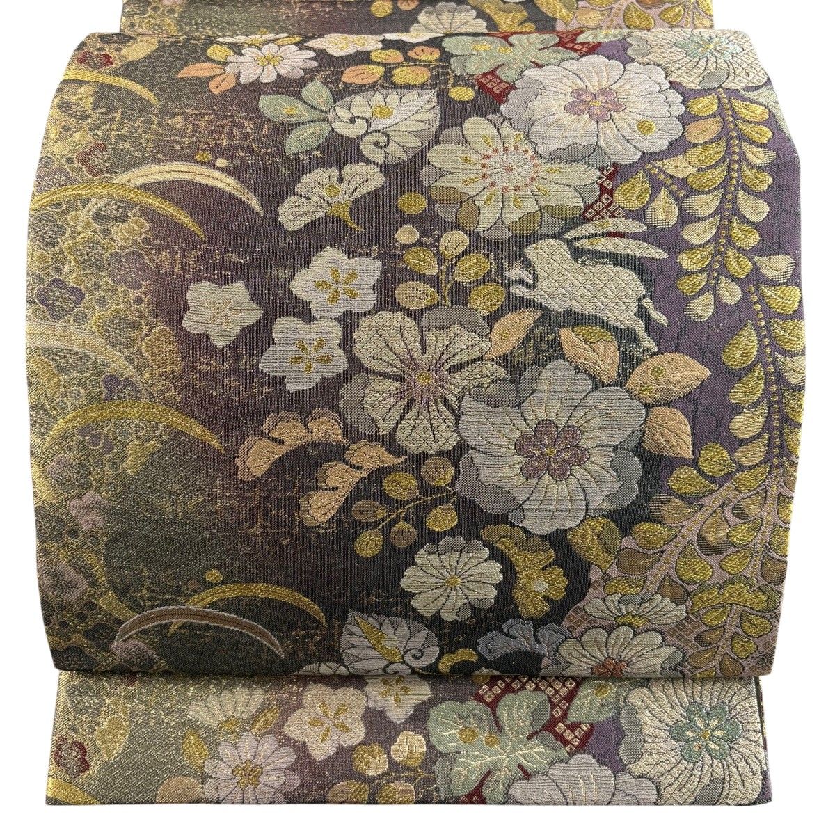 【美品】 袋帯 名品 やまと 慶長辻が花 金糸 箔 薄紫 六通 正絹 【中古】