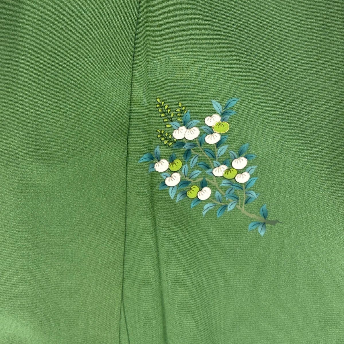 付下げ 身丈167.5cm 裄丈68cm L 袷 草花 蔓帯 刺繍 金彩 緑 正絹 秀品