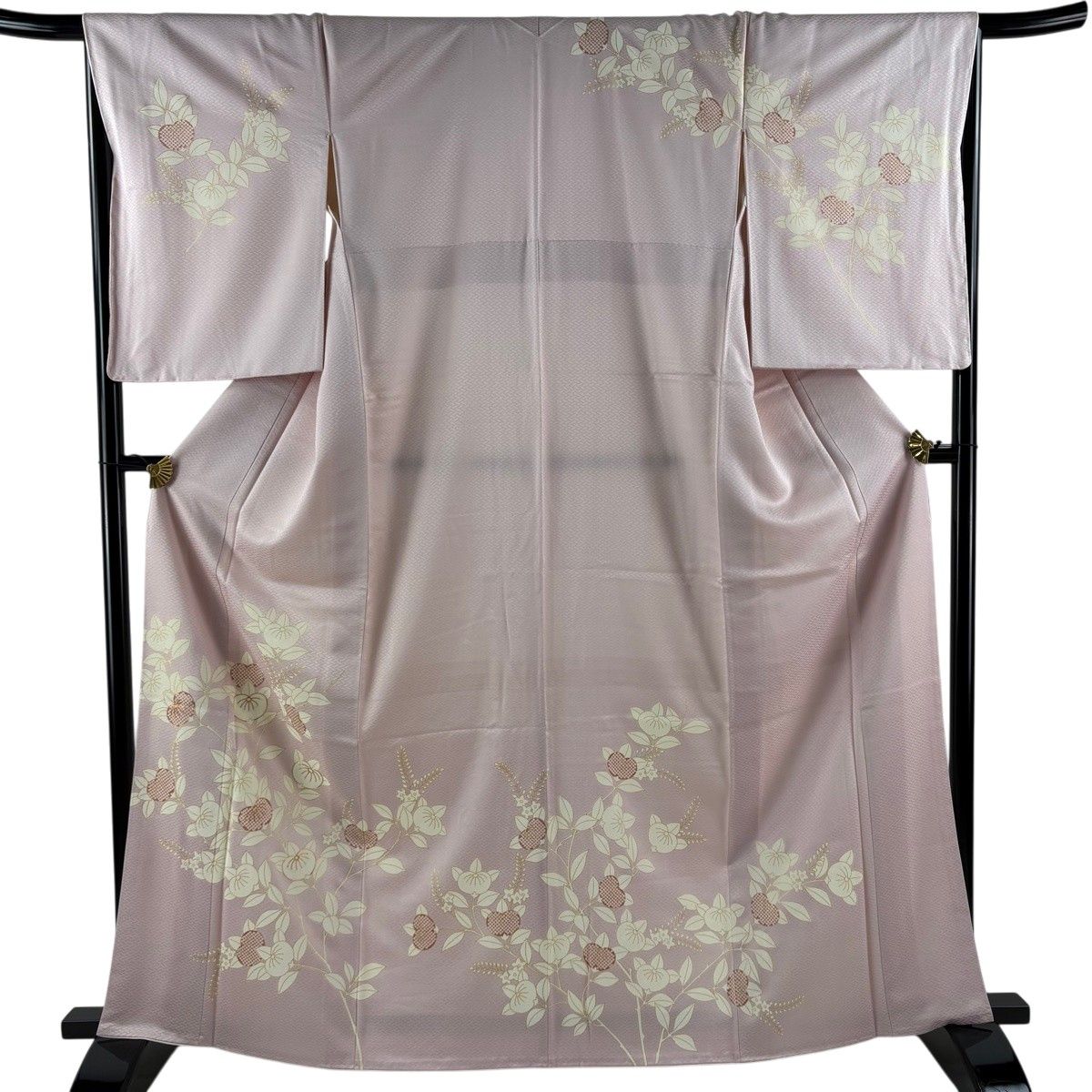 訪問着 身丈164.5cm 裄丈67cm M 袷 橘 金糸 金彩 ピンク 正絹 秀品 【中古】