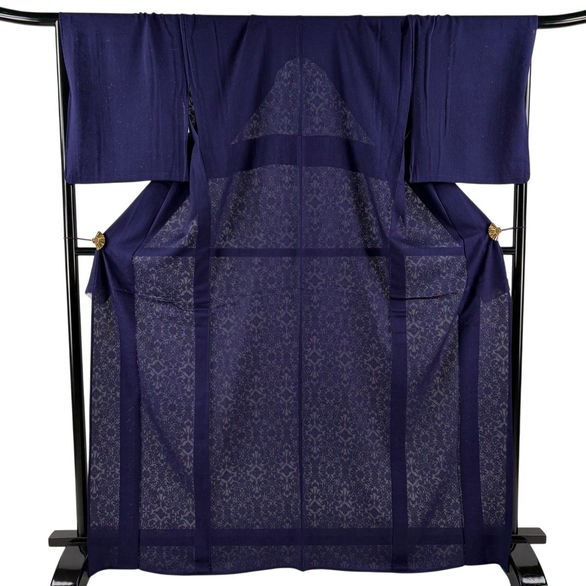 【美品】 色無地 身丈169.5cm 裄丈71.5cm L 薄物 地紋 濃紫 正絹 秀品 【中古】