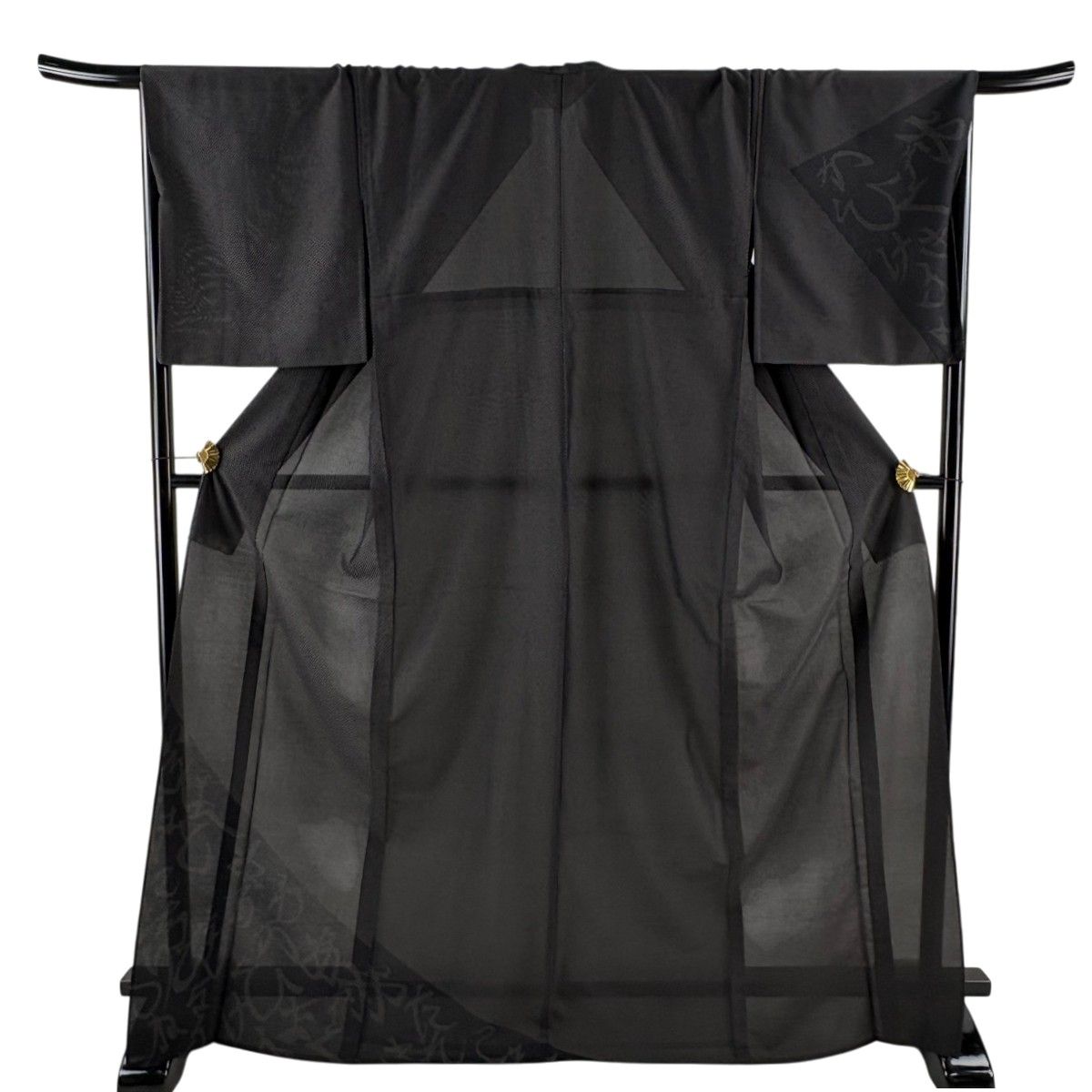 【美品】 付下げ 身丈171cm 裄丈69.5cm L 薄物 文字文 幾何学模様 黒灰 正絹 秀品 【中古】