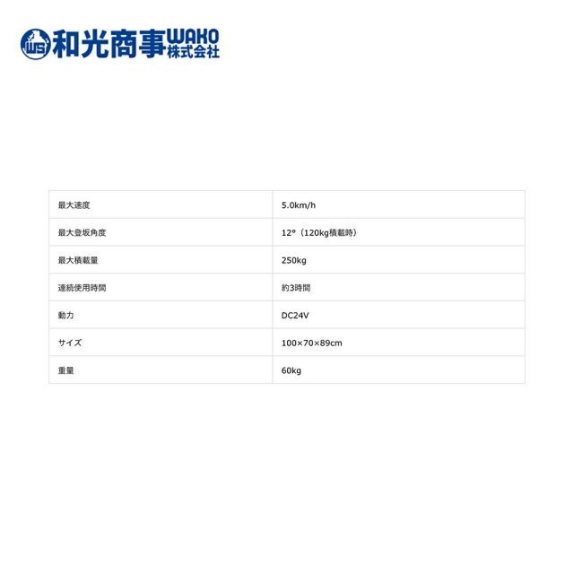 WAKO 和光商事 和光 電動四輪運搬車 PD-100 最大積載量250kg 最大速度5.0km/h 小型運搬車｜詳細画像