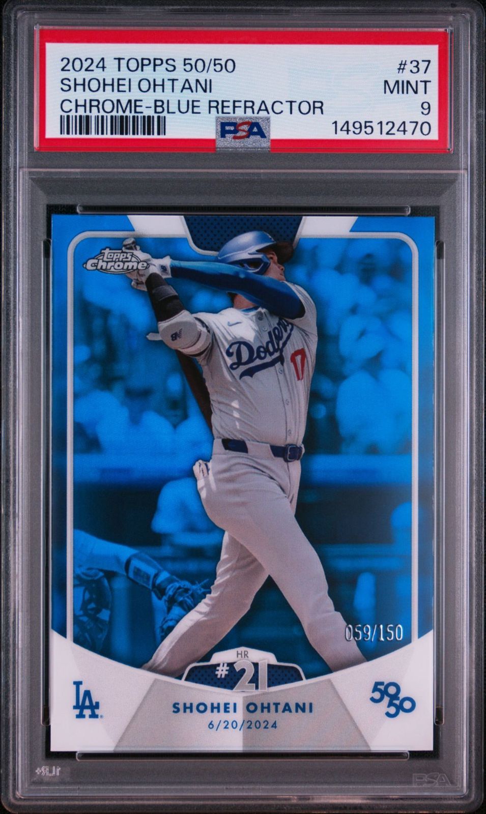 【大谷翔平】PSA9 2024 TOPPS 50/50 SHOHEI OHTANI 37 SHOHEI OHTANI CHROME-BLUE REFRACTOR 059/150 ドジャース MLB PSA鑑定品 P0297