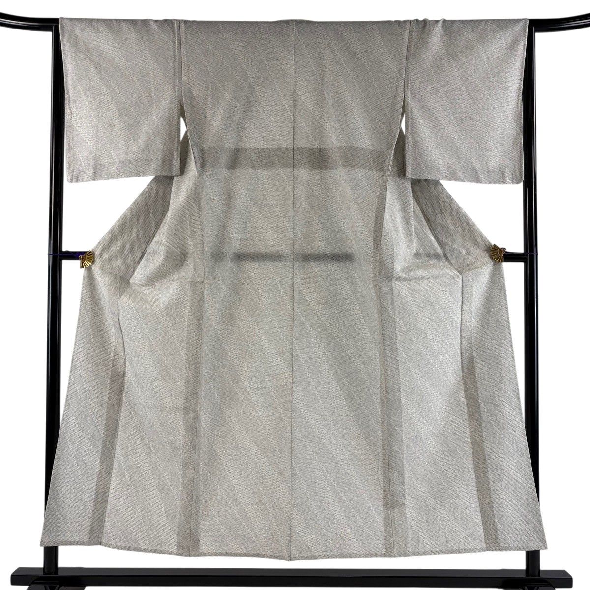 【美品】 紬 身丈152.5cm 裄丈66cm M 単衣 亀甲絣 幾何学 灰色 正絹 秀品 【中古】