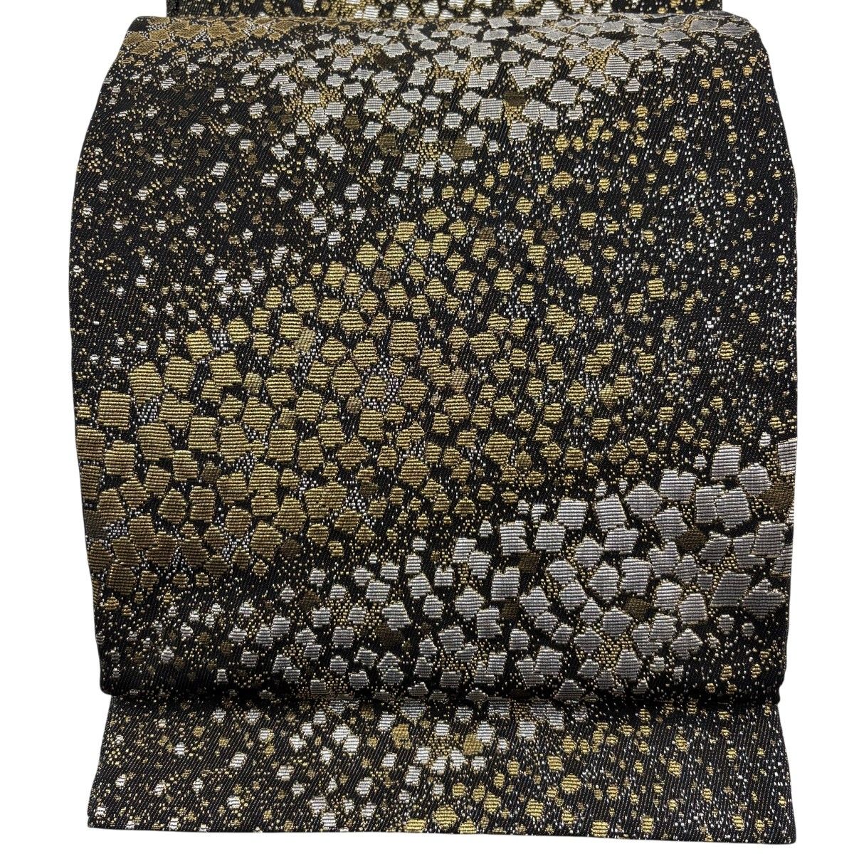 【美品】 袋帯 秀品 箔散らし 金銀糸 黒 六通 正絹 【中古】