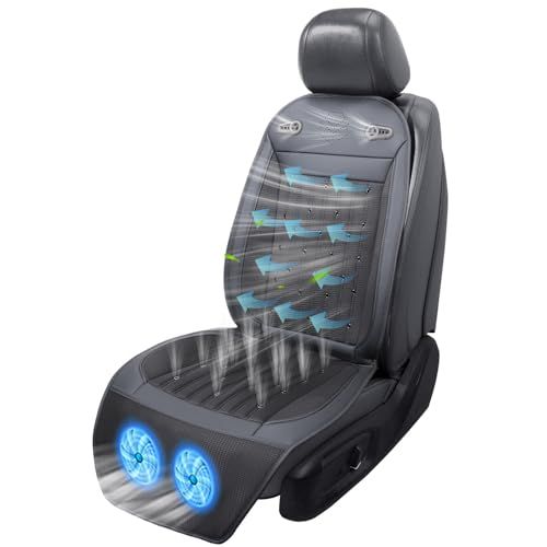 クールシート 車 シートクーラー【2026革新版 2個大型ファン+48個送風口 無段階風量調整】DC12V車適用 革新クッション性素材 高い通気性 柔らかい 夏用 カーシートカバー 送風 涼しい 滑り止め 取付簡単 猛暑対策 (ブラック)