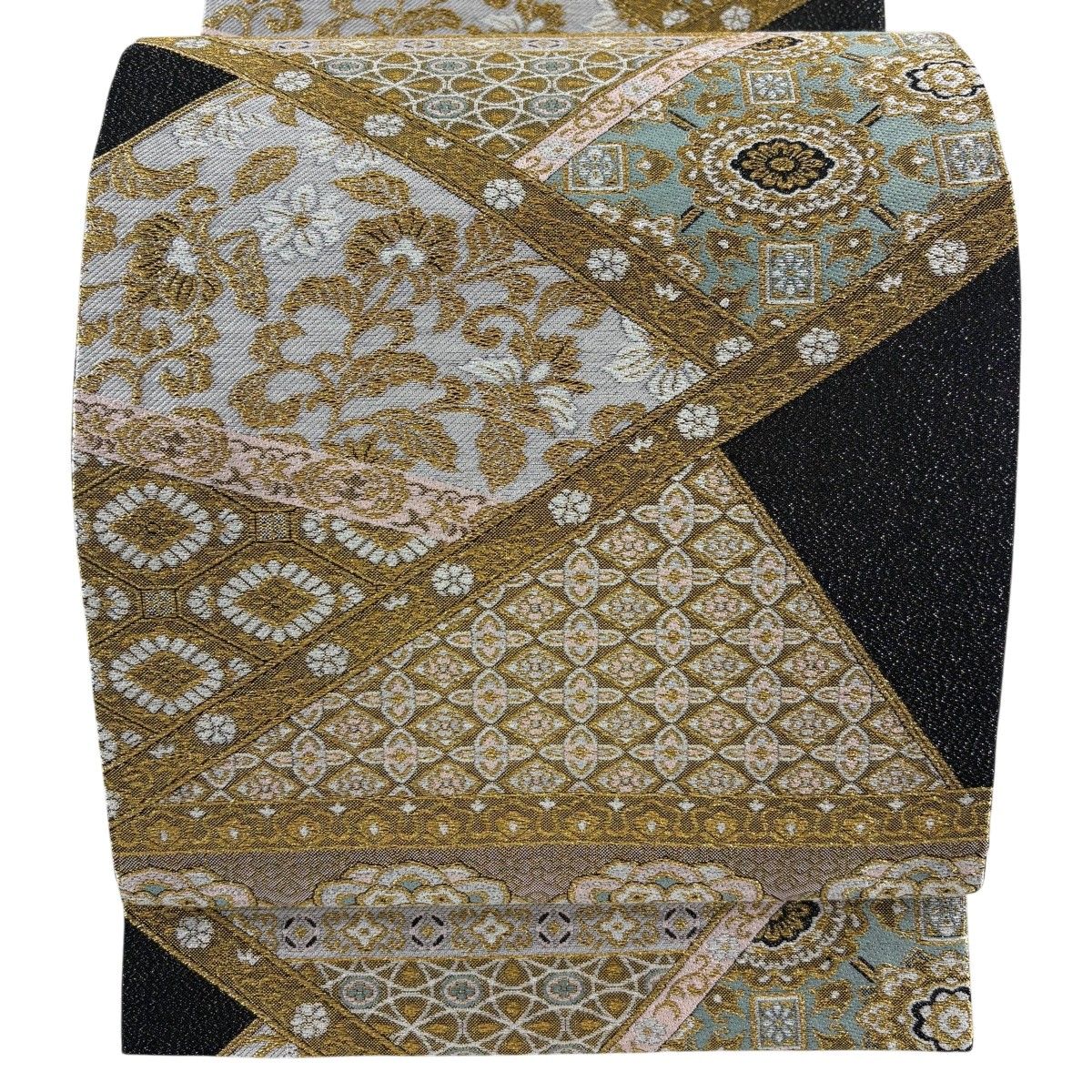 【美品】 袋帯 秀品 華文 草花 金糸 箔 金色 六通 正絹 【中古】