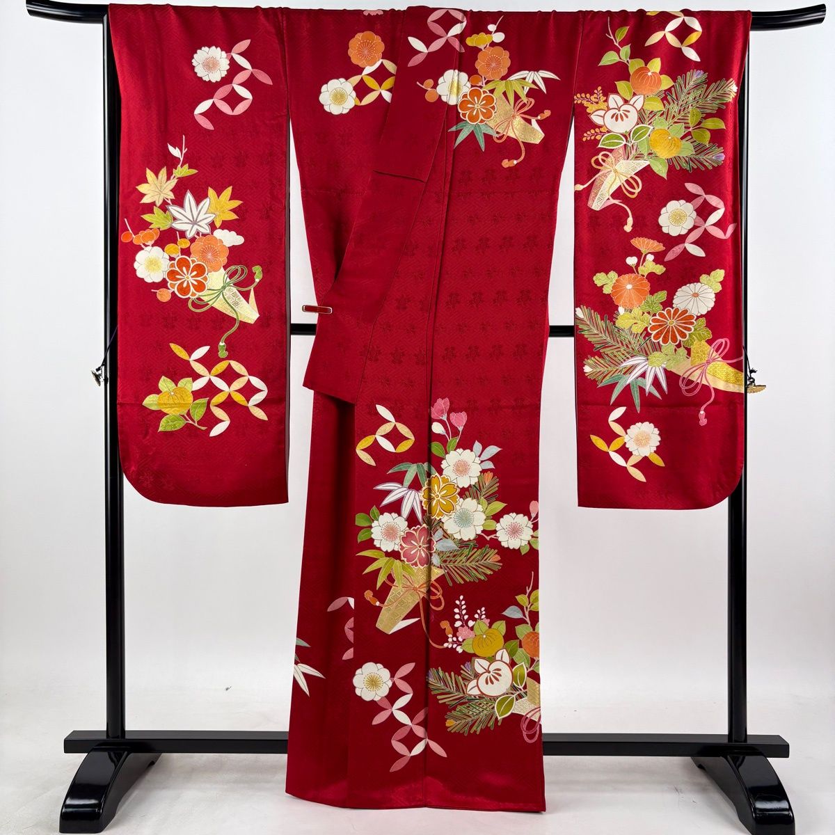 振袖 身丈165cm 裄丈71cm L 袷 千總 落款 桜 花熨斗 金糸 金彩 赤 正絹
