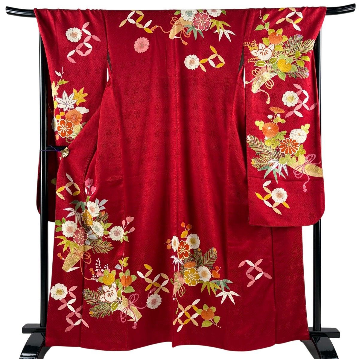 振袖 身丈168.5cm 裄丈67.5cm L 七宝 金糸金通し 朱色正絹名品 振袖 身丈165cm 裄丈71cm L 袷 千總 落款 桜 花熨斗 金糸 金彩 赤 正絹