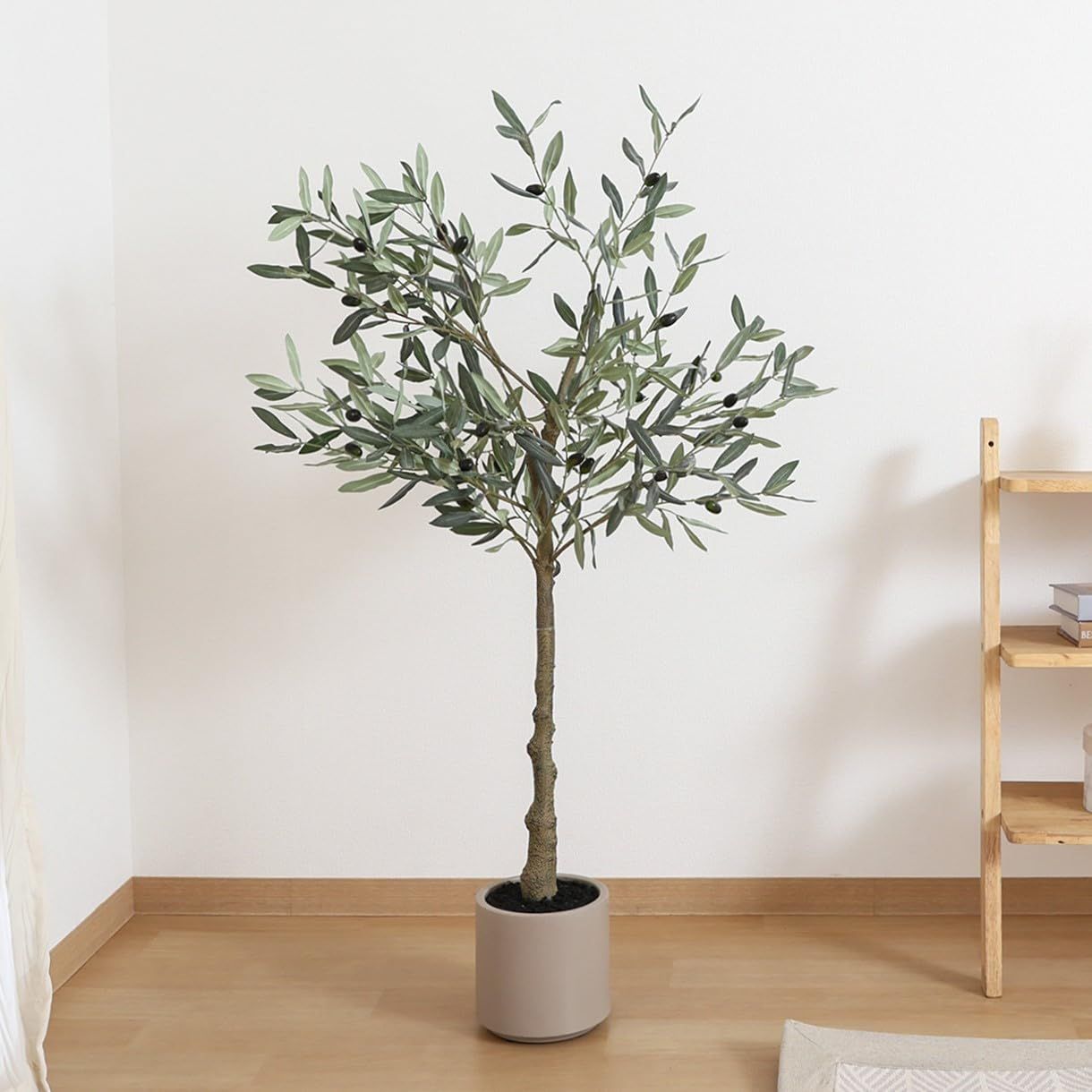 不二貿易 フェイクグリーン 人工観葉植物 ジョイント幅60×奥行60×高さ120cm オリーブ 鉢付き 水やり不要 大型 28054ma