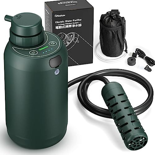 【防災安全協会推奨品】Greeshow 携帯浄水器 濾過器 電動式 災害用 防災士監修 アウトドア サバイバル 登山 キャンプ 飲み水浄化 防災グッズ 軽量 LEDライト搭載 日本正規品 GS-2801
