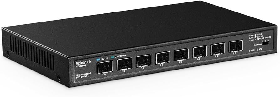 MokerLink 8ポート 10Gbps SFP+スイッチ 1G/2.5G/10G SFPモジュール対応 160Gbps帯域幅 ファンレス 非マネージドプラグアンドプレイイーサネットスイッチ