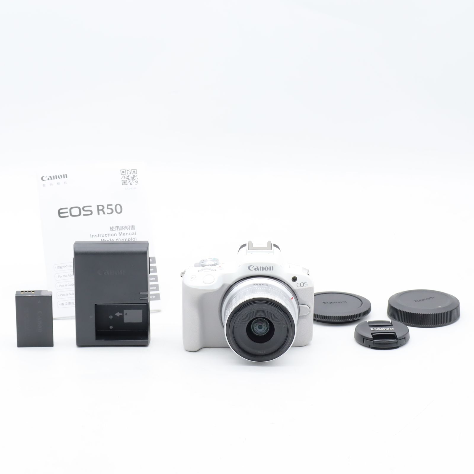 Canon EOS R50 RF-S18-45 IS STM レンズキット ホワイト｜APS-C ミラーレス一眼｜高速AF・軽量コンパクト キヤノン【中古】